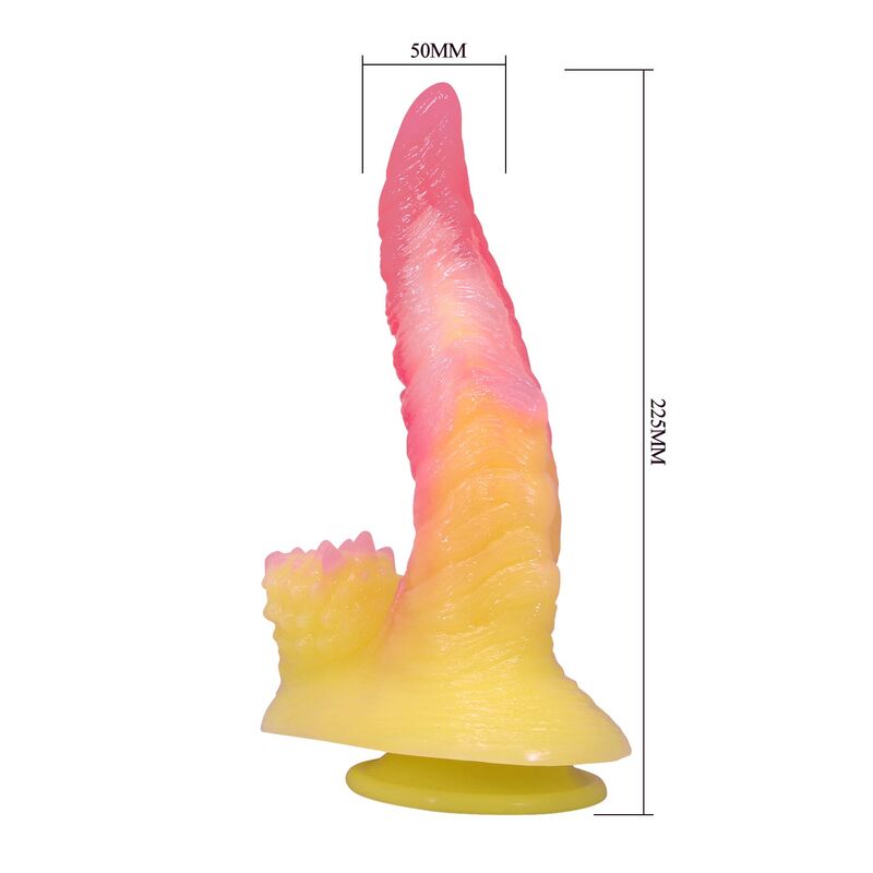 POWER MONSTERS - RIPPLIED MONSTER FANTASY DILDO MIT SAUGKAPSEL 22,5 CM Ø 5,5 CM PINK &amp; GELB