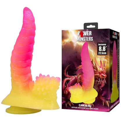 POWER MONSTERS - RIPPLIED MONSTER FANTASY DILDO MIT SAUGKAPSEL 22,5 CM Ø 5,5 CM PINK &amp; GELB