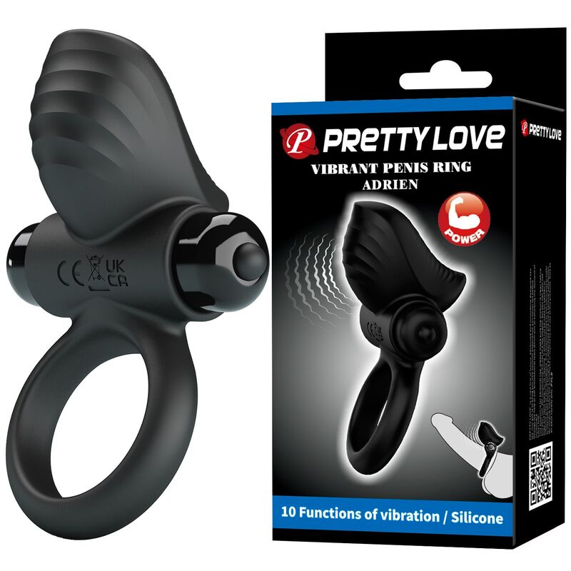 PRETTY LOVE - ADRIEN VIBRIERENDER PENISRING MIT 10 FUNKTIONEN, SCHWARZ