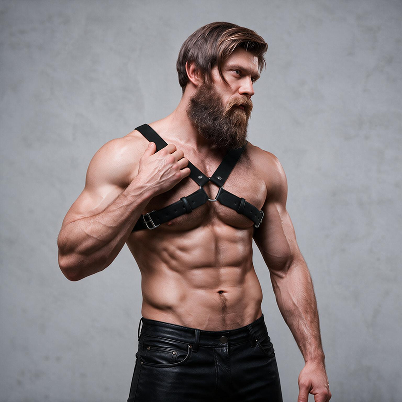 FETISH SUBMISSIVE ATTITUDE - VERSTELLBARER BULLDOG-BRUSTHARNESS AUS ÖKOLEDER FÜR HERREN