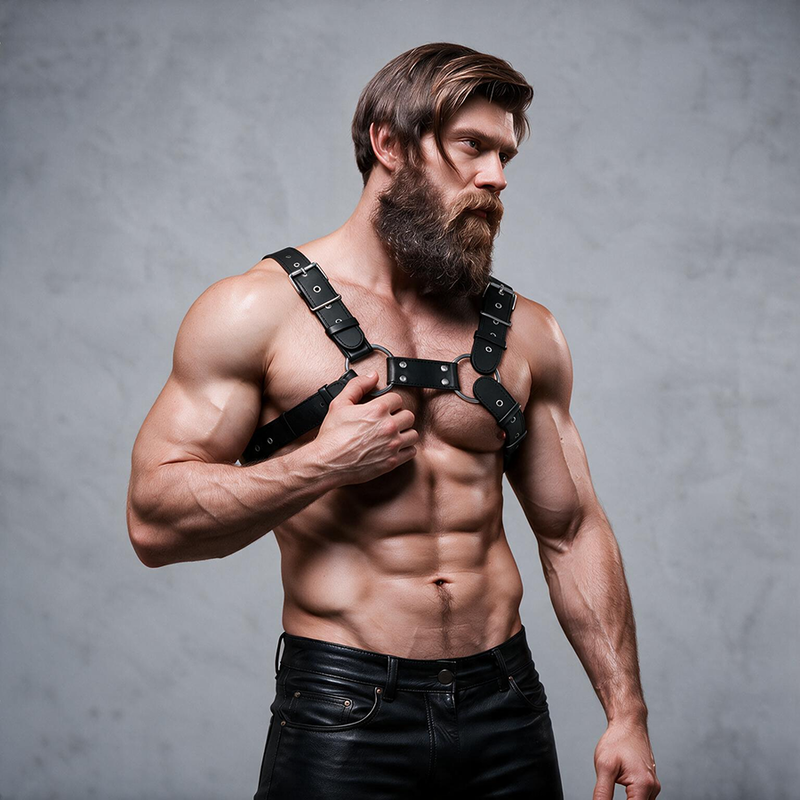 FETISH SUBMISSIVE ATTITUDE - VERSTELLBARER BRUST-BULLDOG-HARNESS AUS ÖKOLEDER FÜR HERREN