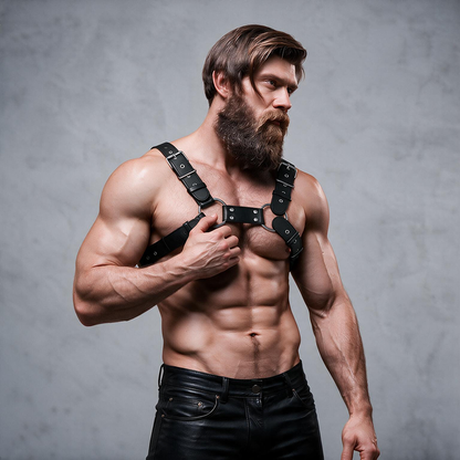FETISH SUBMISSIVE ATTITUDE - VERSTELLBARER BRUST-BULLDOG-HARNESS AUS ÖKOLEDER FÜR HERREN