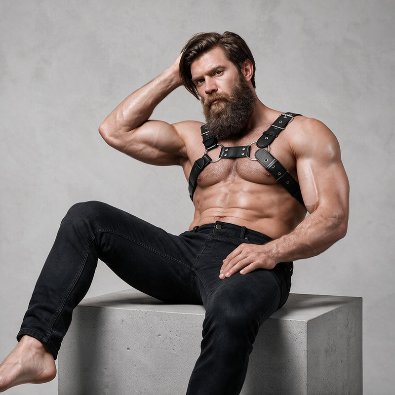 FETISH SUBMISSIVE ATTITUDE - VERSTELLBARER BRUST-BULLDOG-HARNESS AUS ÖKOLEDER FÜR HERREN