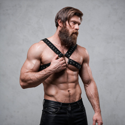 FETISH SUBMISSIVE ATTITUDE - BRUSTHARNESS AUS ÖKOLEDER MIT NIETEN FÜR HERREN