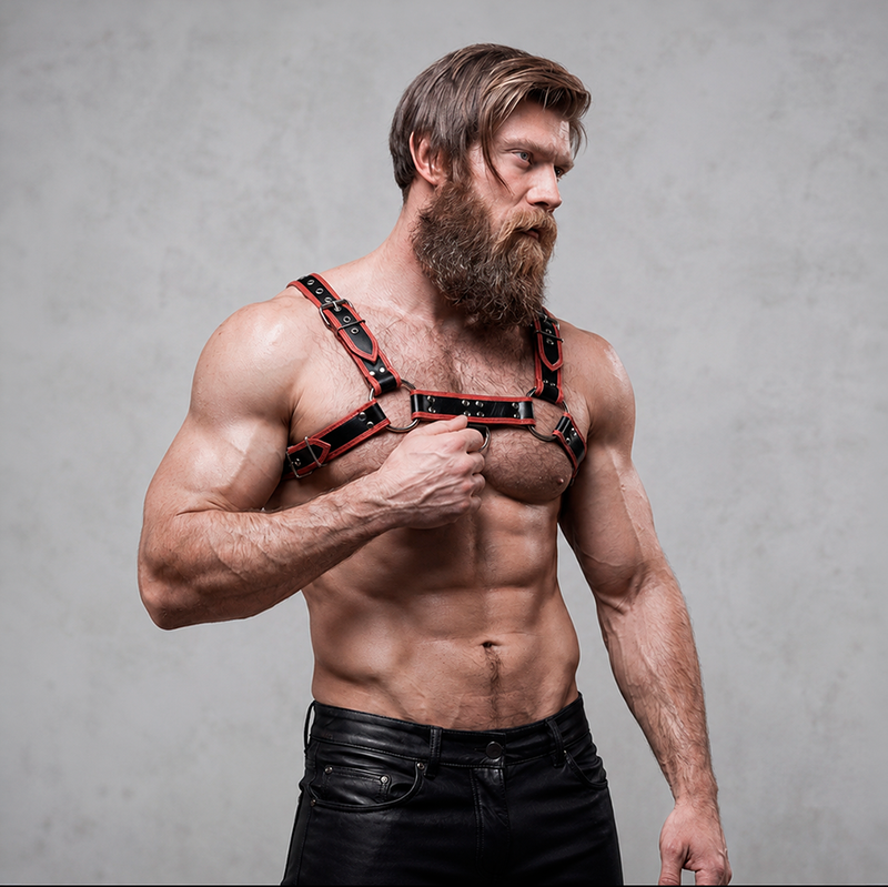 FETISH SUBMISSIVE ATTITUDE - BRUSTHARNESS AUS ÖKOLEDER FÜR HERREN SCHWARZ/ROT