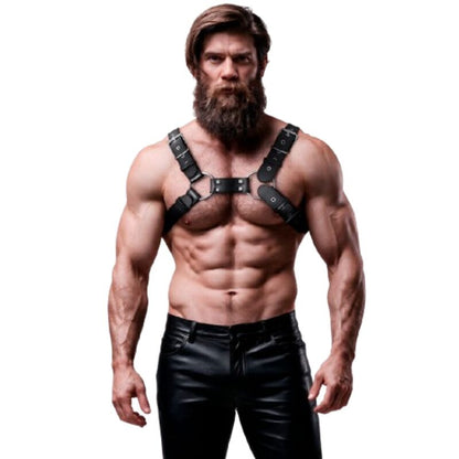 FETISH SUBMISSIVE ATTITUDE - VERSTELLBARER BRUST-BULLDOG-HARNESS AUS ÖKOLEDER FÜR HERREN
