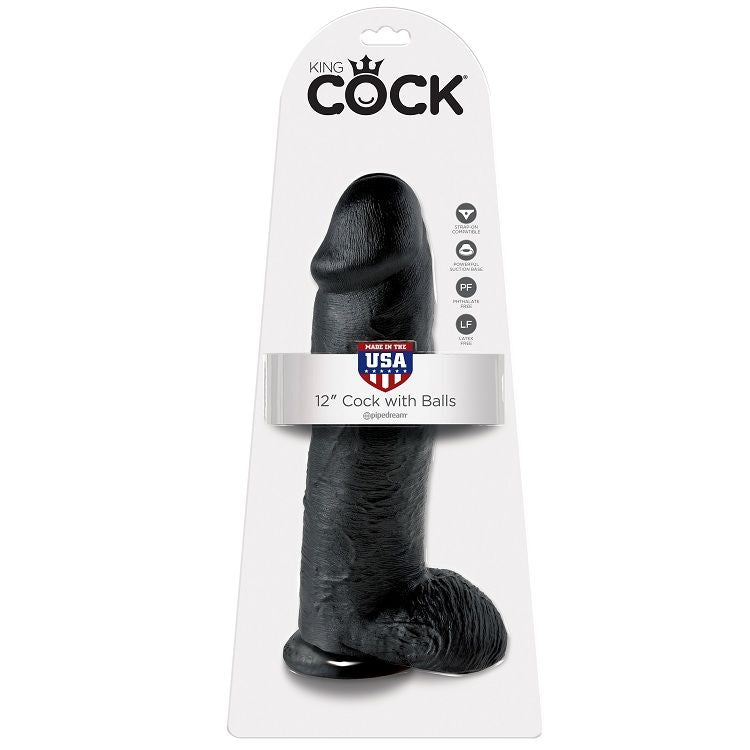 KING COCK - DILDO BLACK WITH TESTICLES 12 INCH