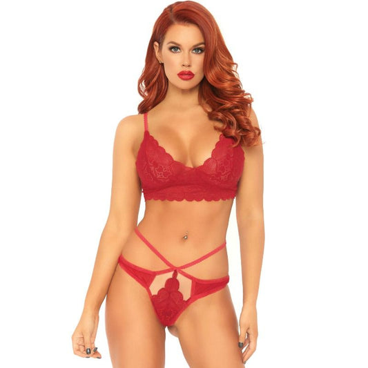 LEG AVENUE - 2-PIECE SET, LACE BRALETTE AND THONG M/L