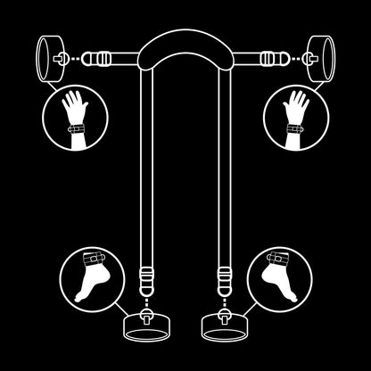 FETISH SUBMISSIVE - MASTER POSITION WITH 4 NEOPRENE-LINED HANDCUFFS