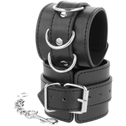 DARKNESS - BLACK ADJUSTABLE LEATHER ANKLE-HANDCUFFS
