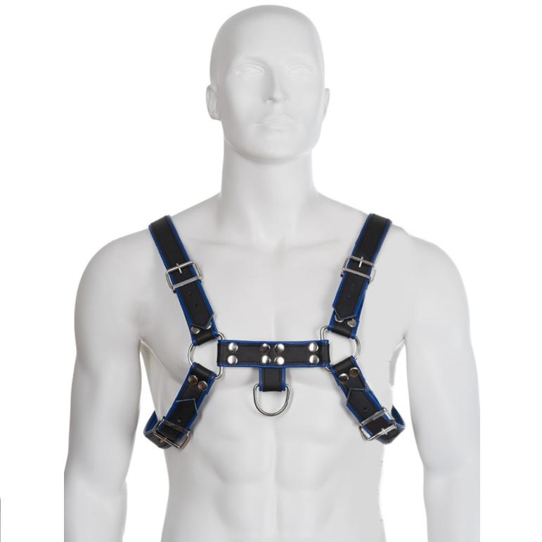 LEATHER BODY - BLUE-BLACK LEATHER HARNESS CHEST BULLDOG