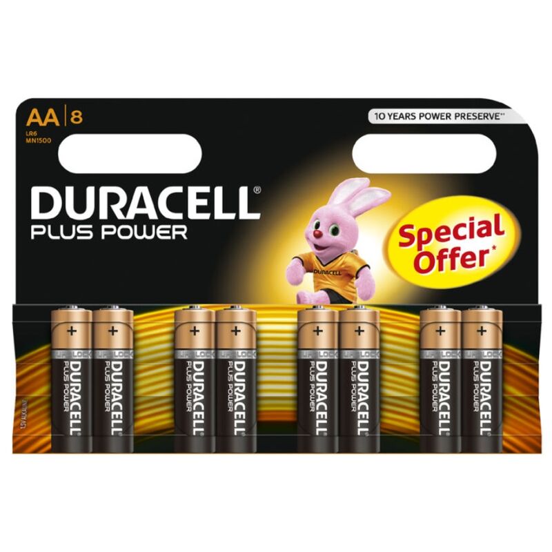 DURACELL - PLUS POWER BATTERY AA LR6 8 UNITS