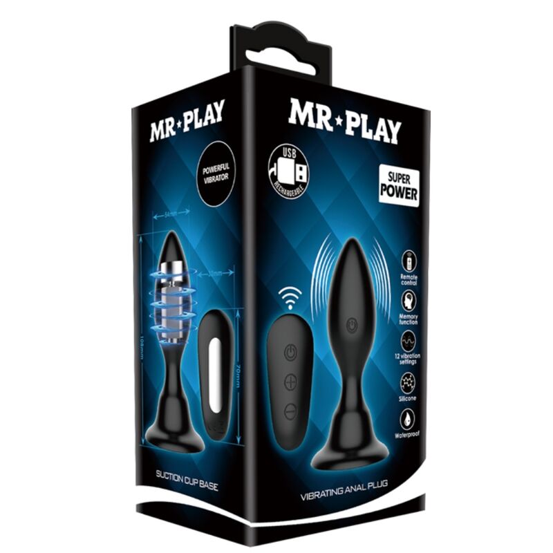 MR PLAY - ANAL PLUG WITH VIBRATION, BLACK REMOTE CONTROL