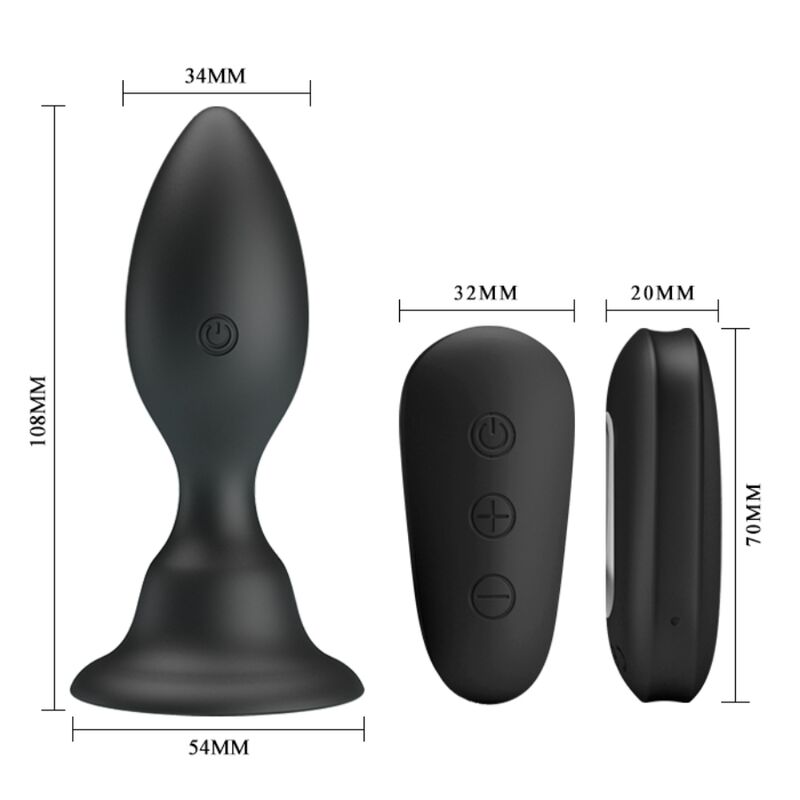 MR PLAY - ANAL PLUG WITH VIBRATION, BLACK REMOTE CONTROL