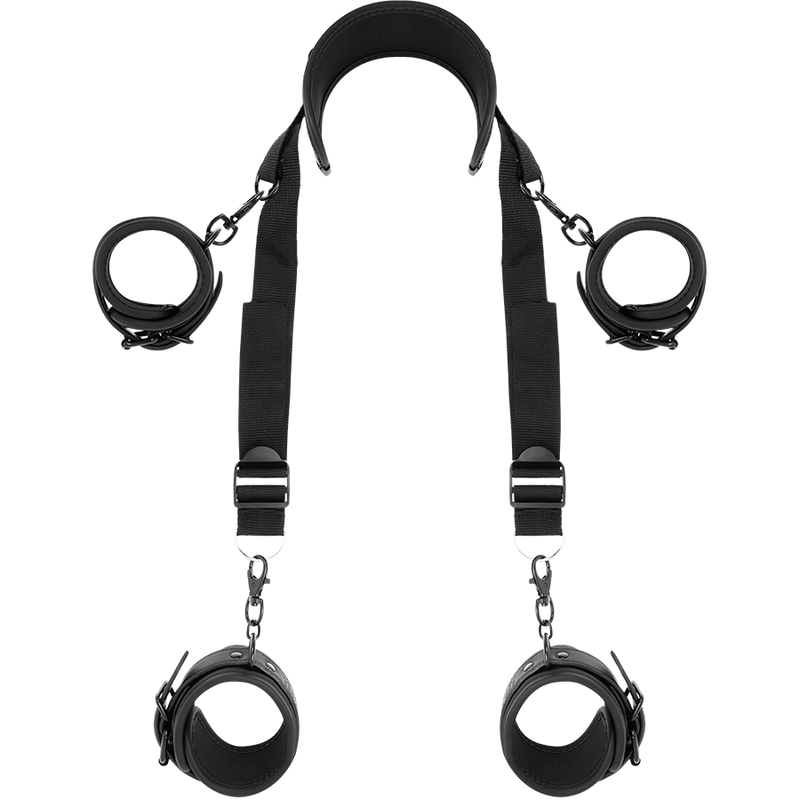 FETISH SUBMISSIVE - MASTER POSITION WITH 4 NEOPRENE-LINED HANDCUFFS