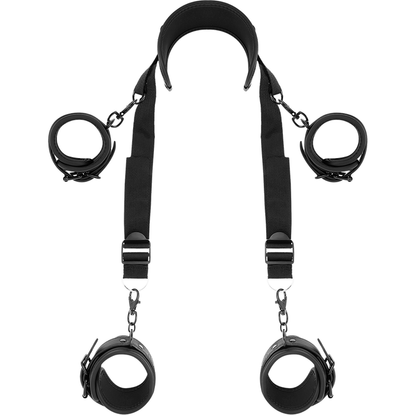 FETISH SUBMISSIVE - MASTER POSITION WITH 4 NEOPRENE-LINED HANDCUFFS